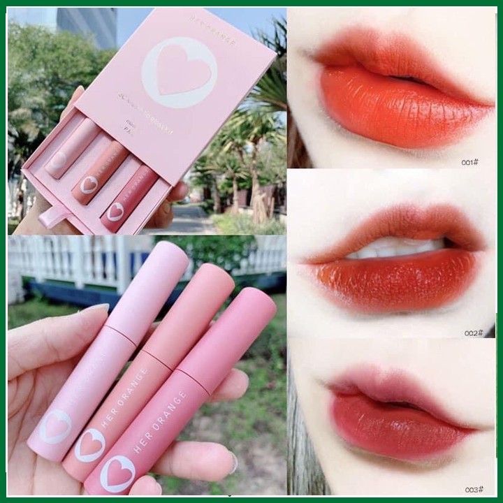 Set 3 Cây Son HERORANGE trái tim, mẫu mới, hộp đựng sang trọng - Son Herorange kem siêu lì FEY BEAUTY A36