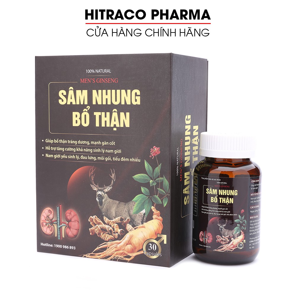 Viên uống tăng cường sinh lý nam Sâm Nhung Bổ Thận giảm đau lưng, mỏi gối, tiểu đêm nhiều - Hộp 30 viên