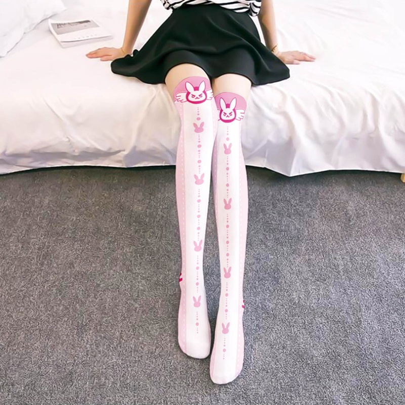 Đôi tất cao ngang đùi in họa tiết thỏ hoạt hình phong cách lolita Nhật Bản hóa trang cho nữ