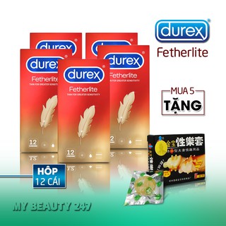 [Combo Giá SỈ] Combo 5 Hộp Bcs Durex Fetherlite (Hộp 12c) - Tặng BCS Gai Super Gold Kéo Dài Thời Gian Yêu & Kích Thích