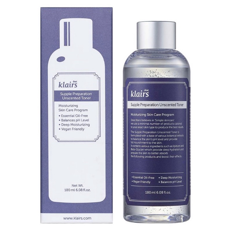 Nước Hoa Hồng Cấp Ẩm Không Mùi Dành Cho Da Nhạy Cảm Klairs Supple Preparation Unscented Toner 180ml