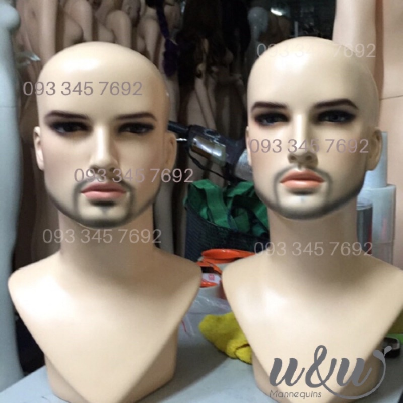 Đầu Manocanh nam đội tóc giả, đội nón, đeo kính thời trang