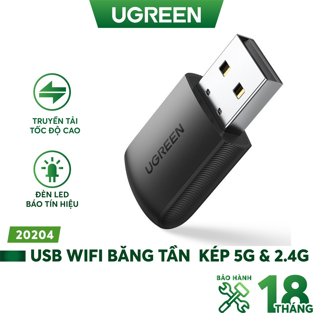 USB Wifi UGREEN 20204 Băng tần kép 5G &amp; 2.4G - CHÍNH HÃNG