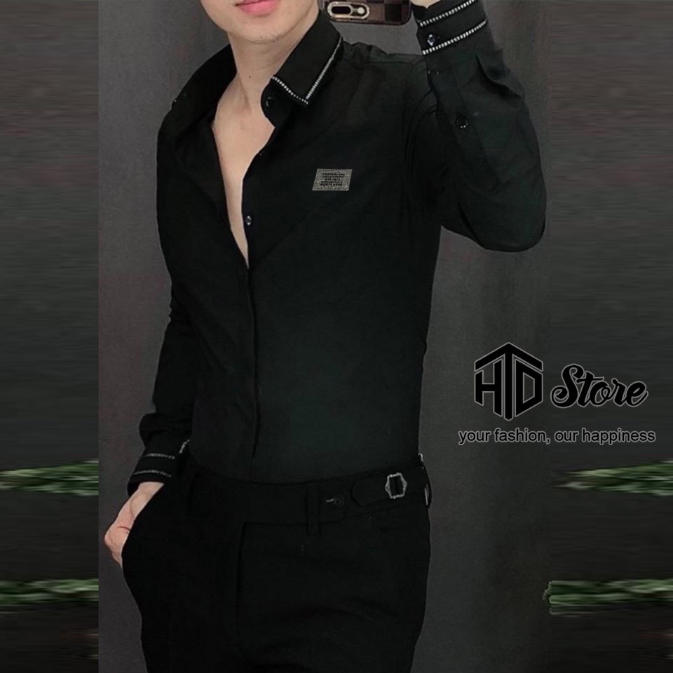 Áo sơ mi nam đen phối viền cực phong cách | hàng chất đẹp, tôn dáng SM05 | HTD Store