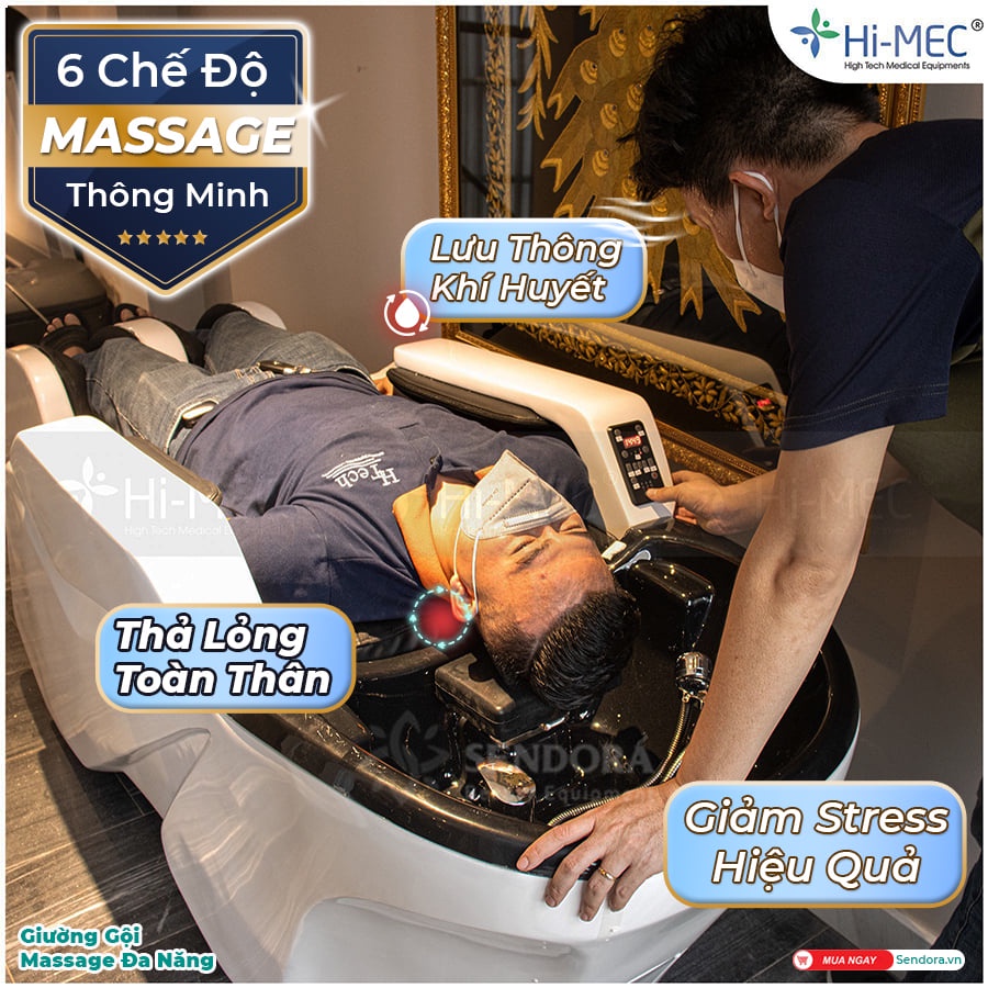 Giường gội đầu massage đa năng, Giường gội đầu 2 in 1 cao cấp trang bị máy massage toàn thân