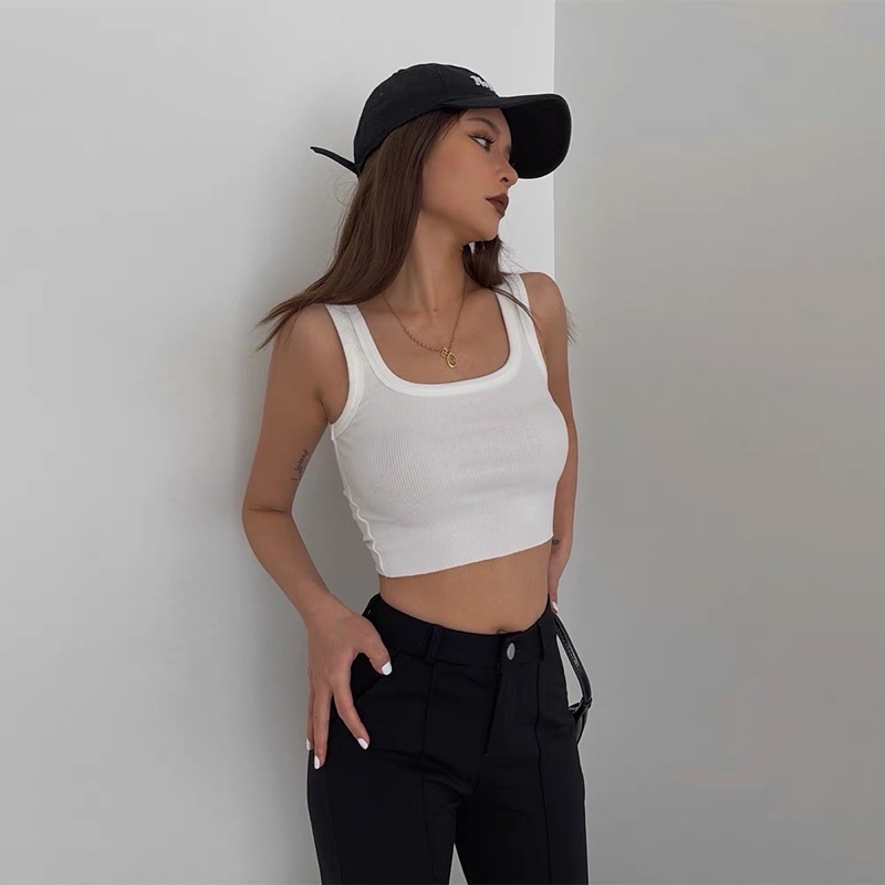 Áo Hai Dây Bản To Form Croptop Chất Liệu Cotton Co Dãn Màu Xanh Coban/Hồng/Cam/Rêu Minipie