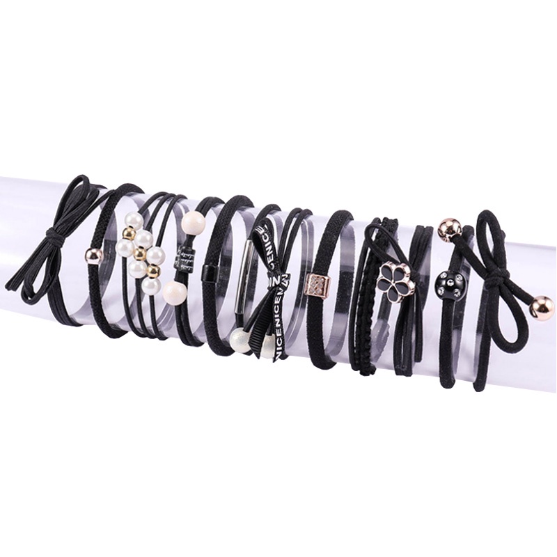 Set 12 dây buộc tóc co giãn đính ngọc trai giả hình hoa thời trang cho nữ