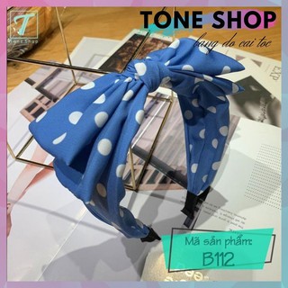 Băng đô cài tóc nữ tone shop băng đô xanh chấm bi thắt nơ b112