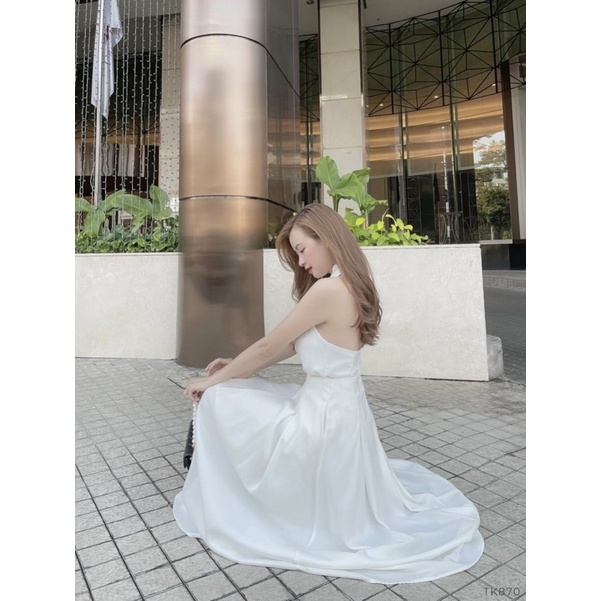 Sét áo cổ yếm kèm chân váy midi TK