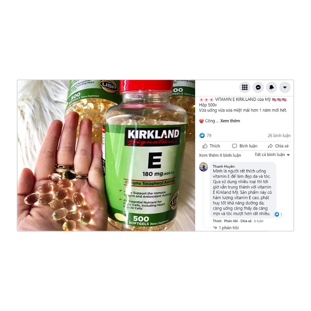 [Date 2026] Bổ Sung Vitamin E Kirkland Vitamin E 180mg 400IU 500 Viên, Thực Phẩm Chức Năng Mỹ Chính Hãng