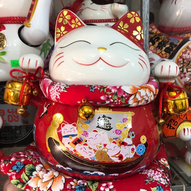 Mèo thần tài, mèo may mắn cao 25cm kèm đệm