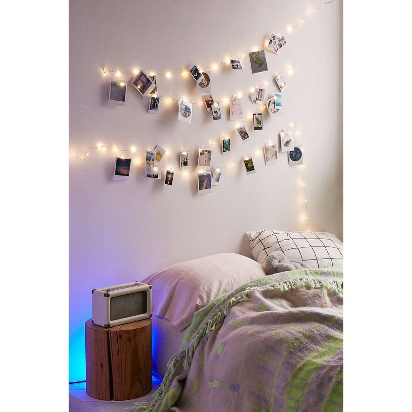 Dây đèn trang trí led sáng ấm 5m chạy pin Tặng kèm 10 kẹp gỗ kẹp ảnh