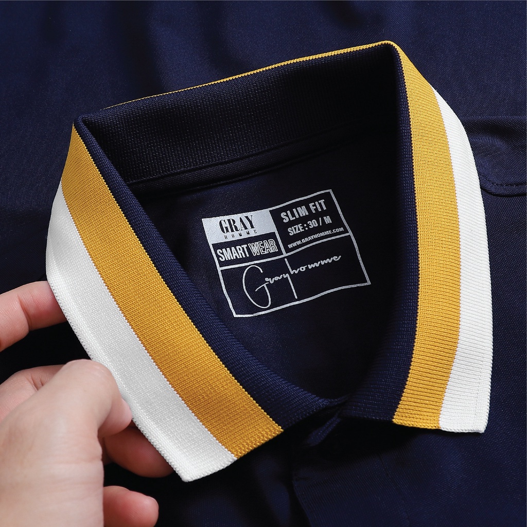 Áo Polo Nam Có Cổ GrayHomme Phối Bo Viền Cổ Kẻ Ngang Thân Trẻ Trung, Năng Động - TPG20-20