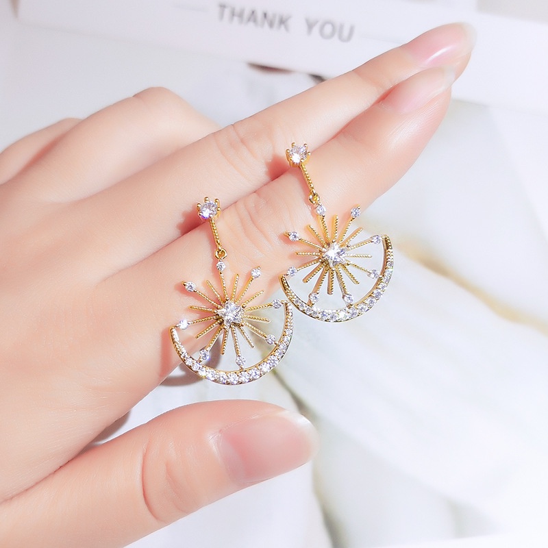 Bông Tai Đính Đá Zircon Lấp Lánh Phong Cách Hàn Quốc Thời Trang Cho Nữ