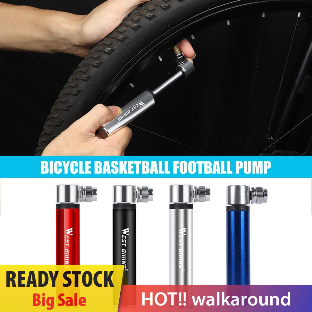 Walk WEST BIKING Mini Air Pump Aluminum Alloy Bicycle Tire Basketball Inflator 