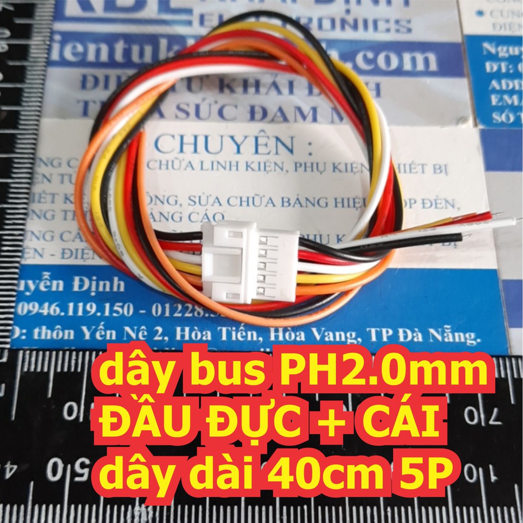 dây bus PH2.0mm (khoảng cách 2 chân 2mm) ĐẦU ĐỰC + CÁI bấm dây nhiều màu dài 40cm các loại 2P ~ 6P kde6472