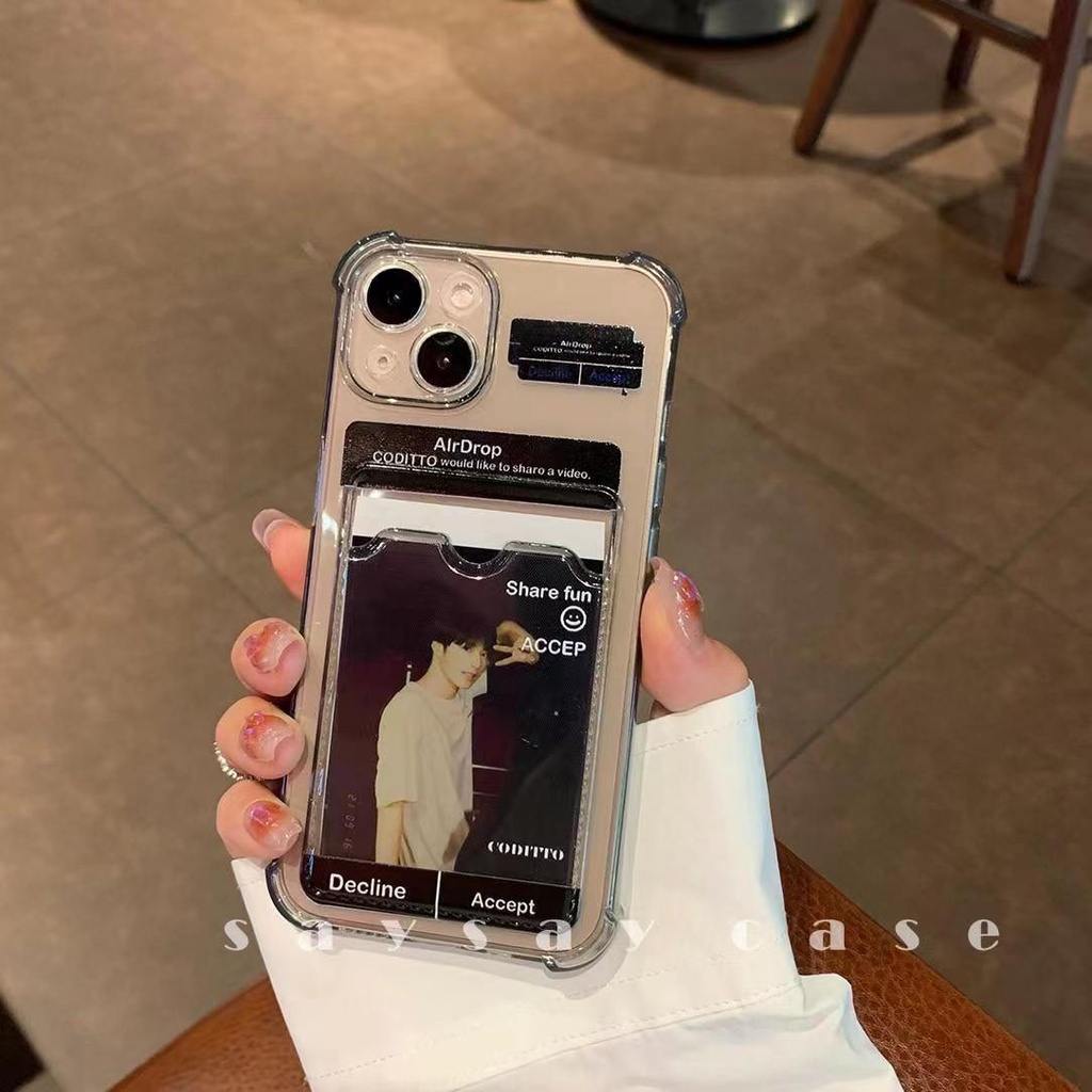 Ốp Điện Thoại Silicon Mềm Trong Suốt Chống Sốc Có Ngăn Đựng Thẻ Cho IPhone 13 12 11 Pro XS Max XR X