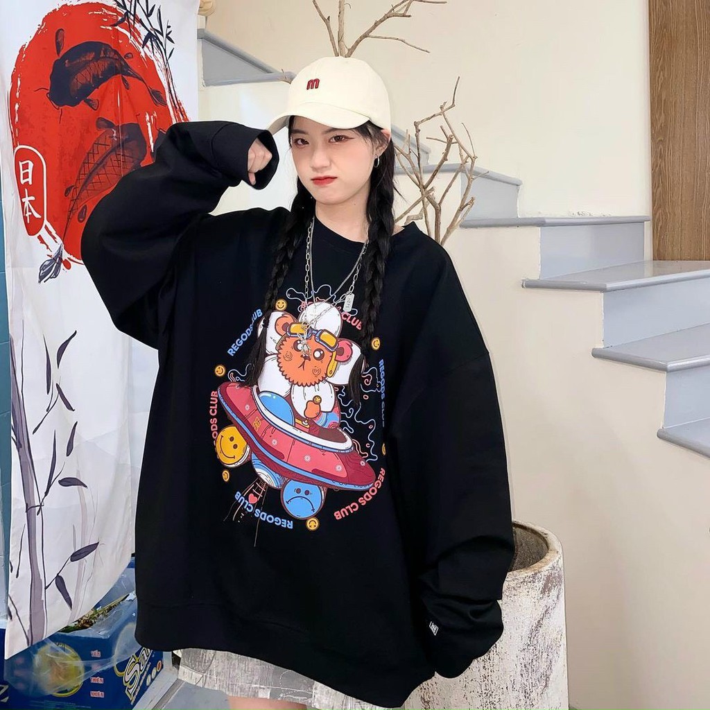 Áo sweater nỉ unisex form rộng Chó Hành Tinh nam nữ phong cách ulzzang Wind