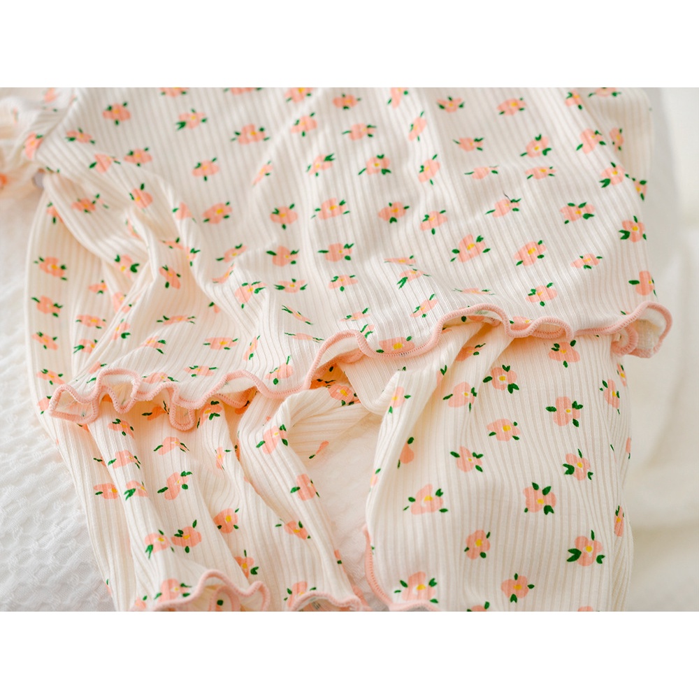 Bộ Đồ Ngủ Ngắn Tay Vải Mềm In Hình Gấu Và Hoa Dành Cho Bé