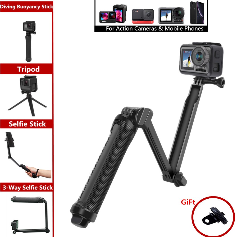 GoPro Hero 9 8 7 6 5 Insta360 One X X2 R Phone DJI Osmo Action Camera Accessories 3-Way Grip Selfie Stick Tripod Waterproof Monopod Stand