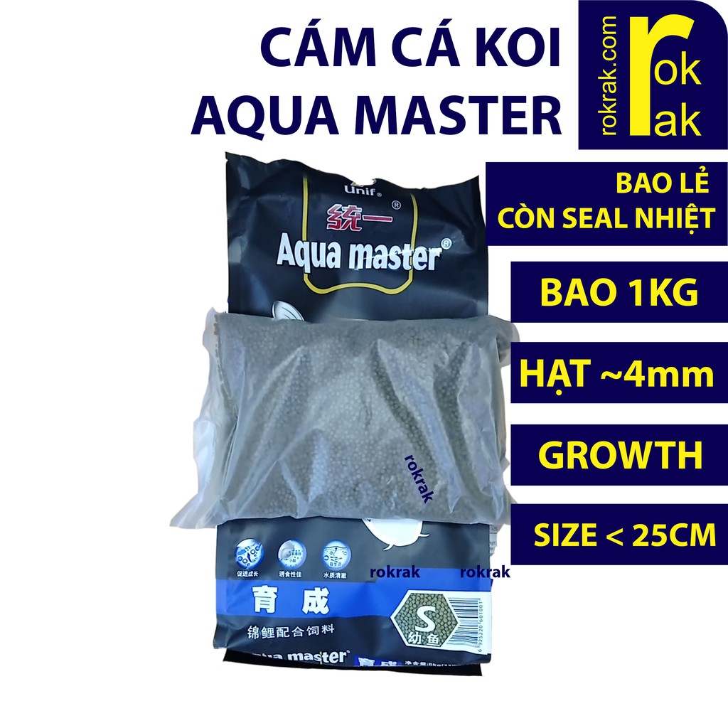 Cám AquaMaster 1Kg (bao lẻ còn seal từ bao lớn 5kg) thức ăn cho cá Koi AQUA MASTER Growth Hi-Growth Color Enhancer