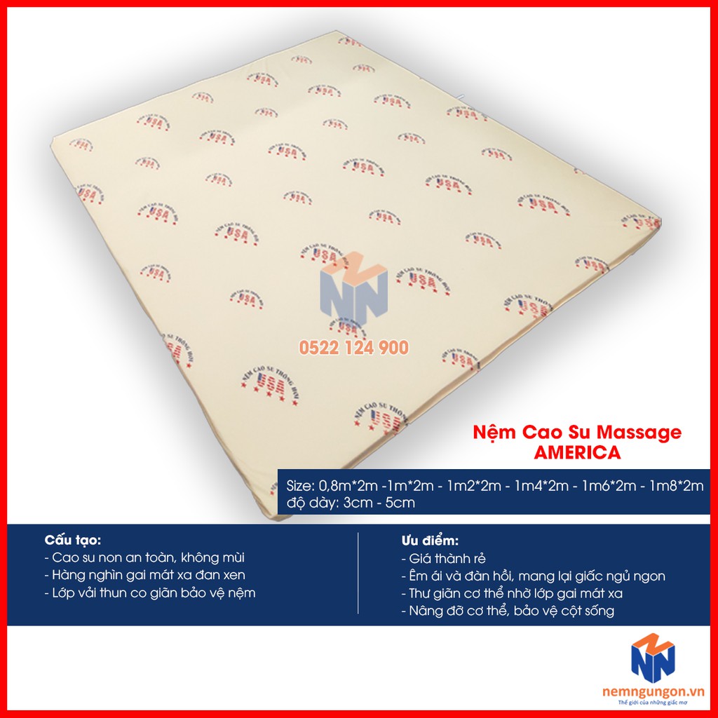 Nệm cao su non matxa America - Kích thước 140x200 (cm) - Dầy 3cm và 5 cm - Phạm Thanh [Đủ size] [FREESHIP NỘI THÀNH]