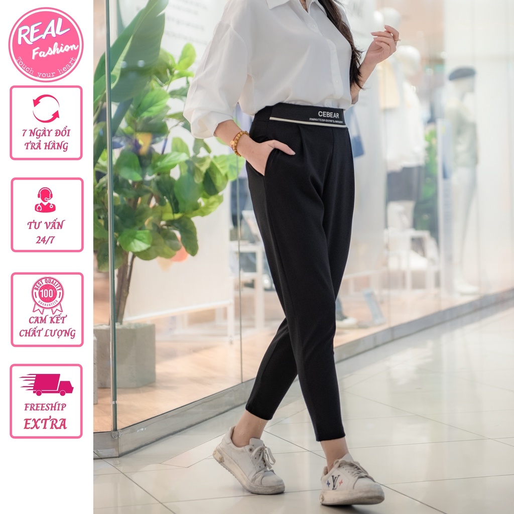 Quần baggy công sở cạp chun chữ CEBEAR bigsize đến 110kg, quần cạp cao co dãn và thoáng mát - Real fashion