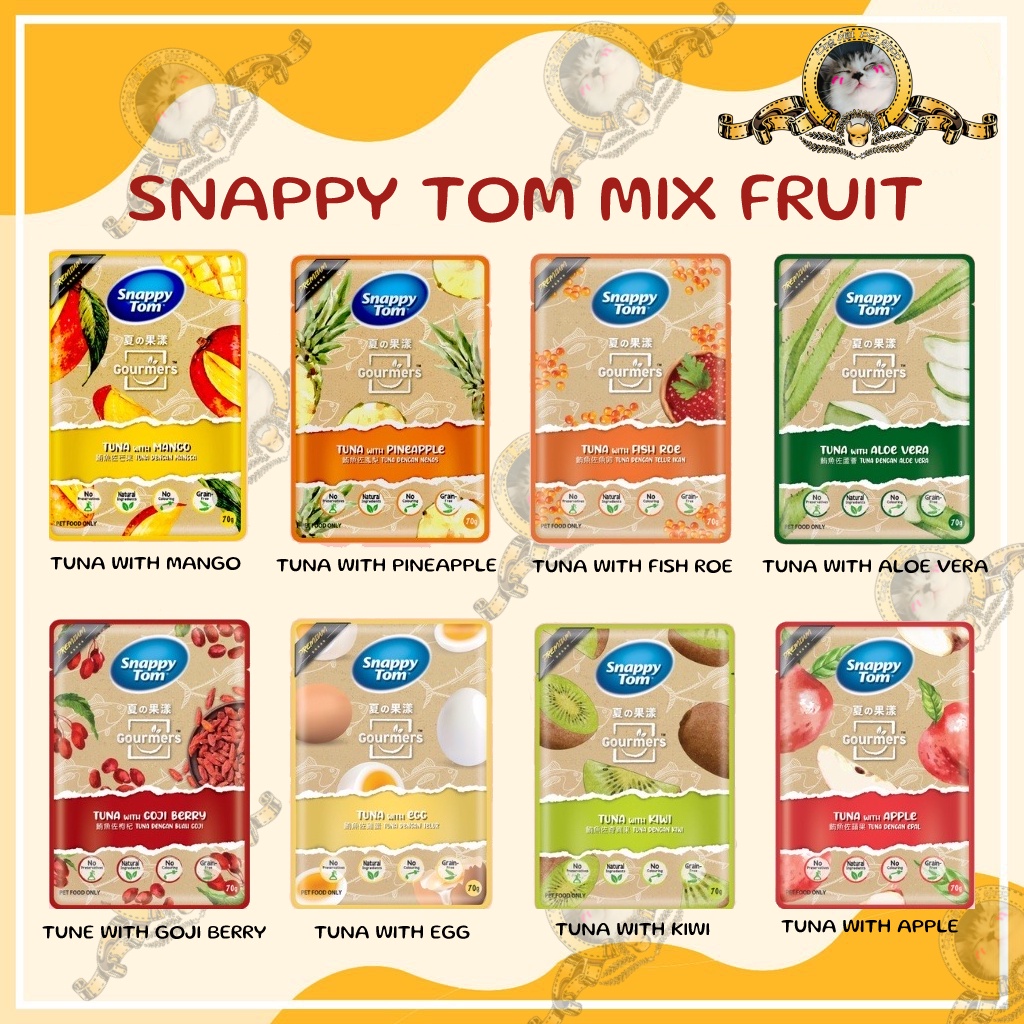 12 gói Thức ăn ướt pate cho mèo SNAPPY TOM mix TRÁI CÂY gói 70g - Mix vị ngẫu nhiên