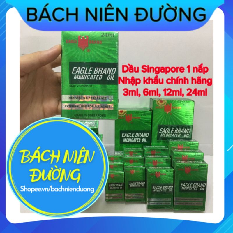 Dầu gió xanh Singapore Dầu con ó Eagle Brand 1 nắp Chai 24ml, 12ml, 6ml, 3ml