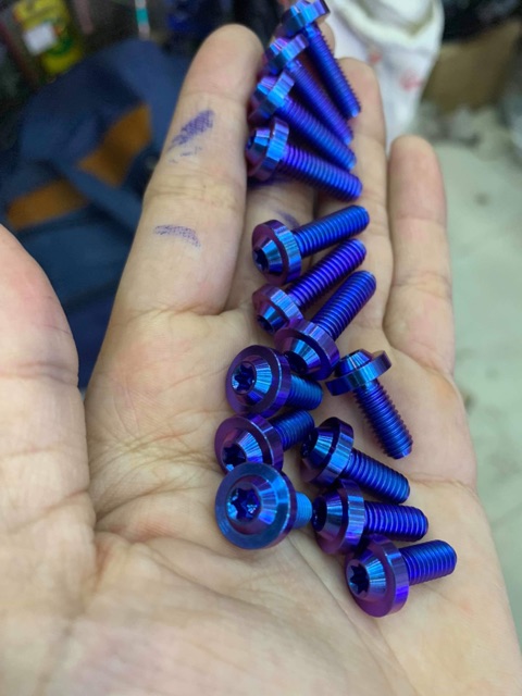 Ốc titanium GR5 6*15  ,6*20 dù nhỏ bắt nhiều vị trí cùng kích thước bắt bảng tên titan ko bị che chữ