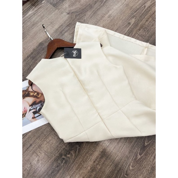 Đầm dự tiệc tafta trắng kem vnxk