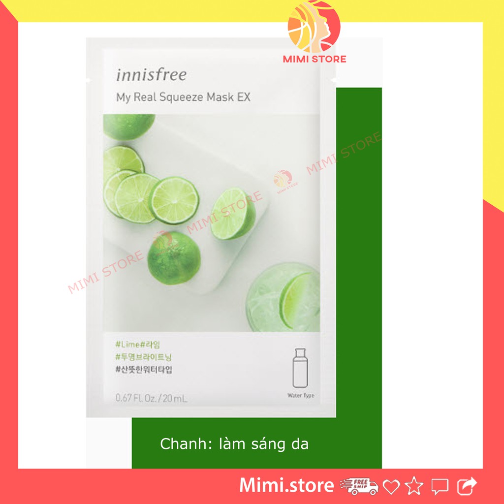 Mặt nạ giấy Innis.free My Real Squeeze Mask EX dưỡng da, làm sáng da, căng mềm - Mimi.store | BigBuy360 - bigbuy360.vn