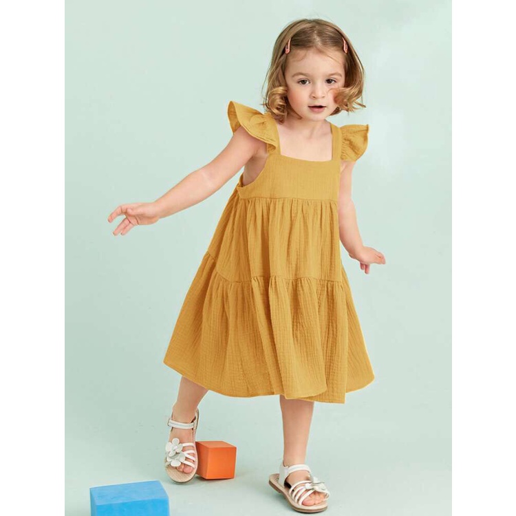Váy đầm xô muslin tay cánh tiên cho bé