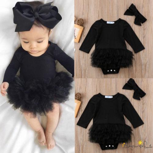 Áo liền quần tay dài và băng đô màu đen cho bé sơ sinh 1 tuổi