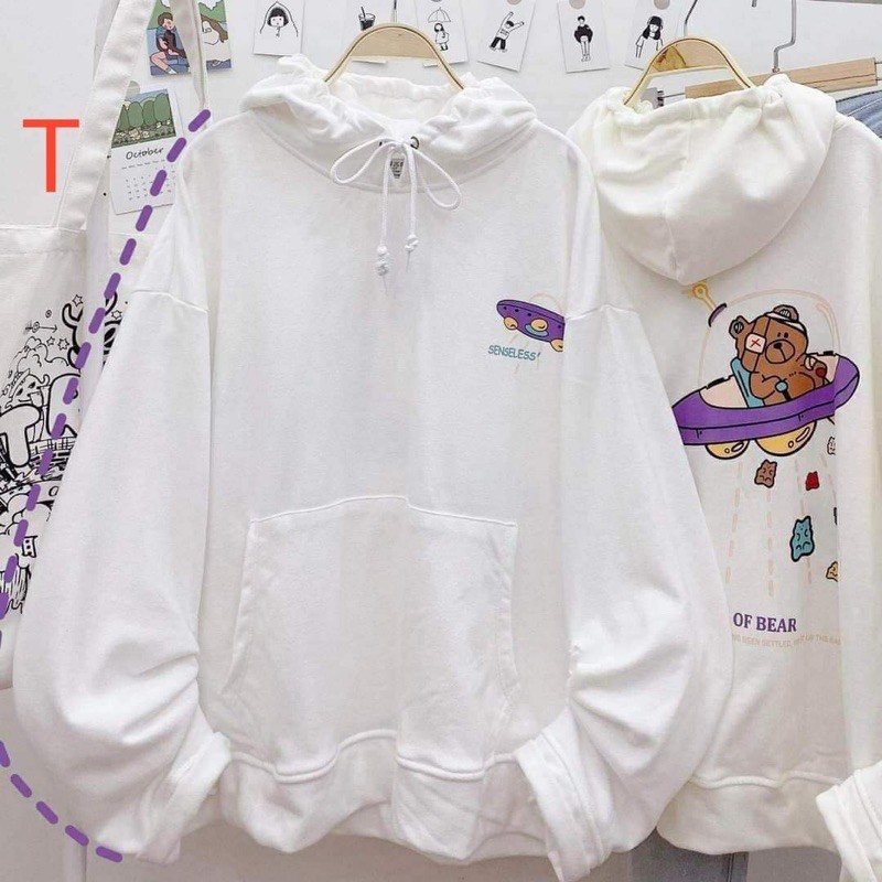 áo hoodie nỉ bông gấu đĩa bay