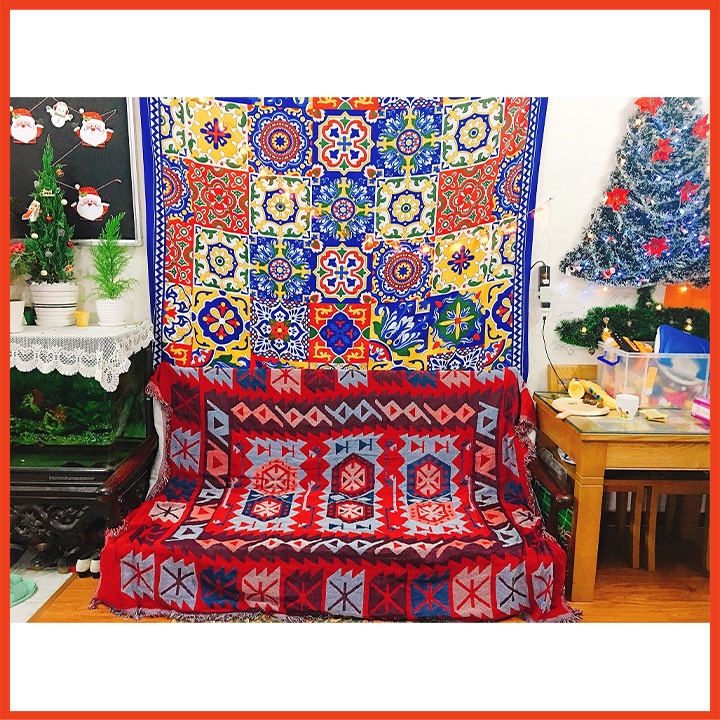 [Flash sale] Thảm Sofa vintage, Thảm Trang Trí Thổ Cẩm Đỏ 180x230cm
