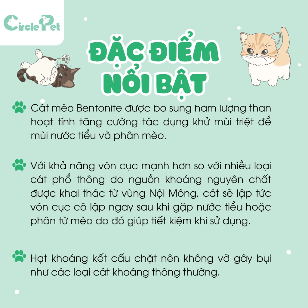 Cát Mèo Bentonite Khử Mùi Với Than Hoạt Tính CLEAN CAT Ít Bụi - Circle Pet