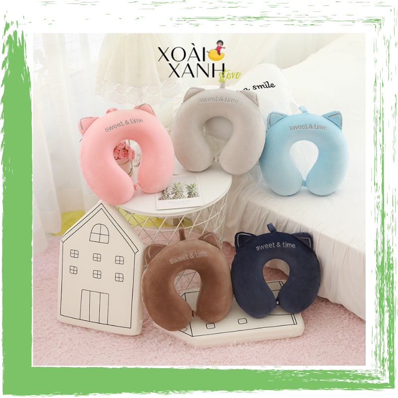 Gối Tựa Cổ Chữ U Cao Su Non Tai Mèo Sweet & Time Dễ Thương Giảm Đau Mỏi Gáy cho Văn Phòng, Máy Bay, Học Sinh GCU24