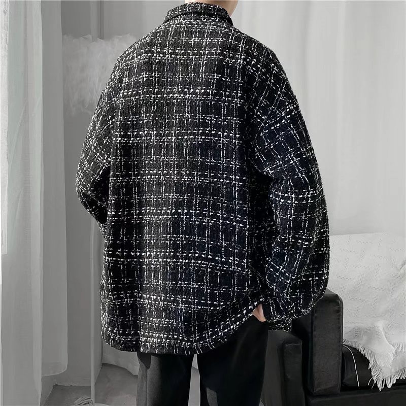 Áo Khoác Sơ Mi Len Mỏng Sọc Ca Rô Phong Cách harajuku Đường Phố Cá Tính Dành Cho Nam