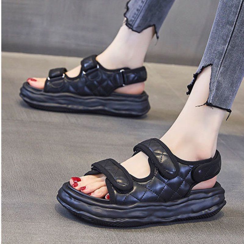 Dép sandal Nữ Cao Cấp Quai Dán Thời Trang Phong Cách Trẻ Năng Động Cá Tính Đế Bánh Mì Siêu Nhẹ Tăng Cao 5cm HOT2022