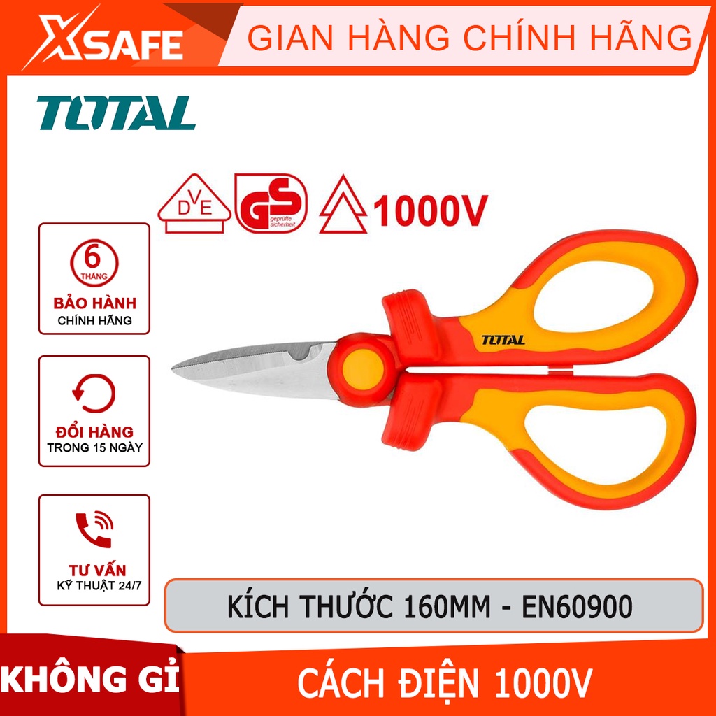 Kéo cách điện TOTAL THISS1601, chứng nhận 1000V, VDE/GS, kích thước 160mm, sản xuất theo tiêu chuẩn EN60900, lưỡi thép