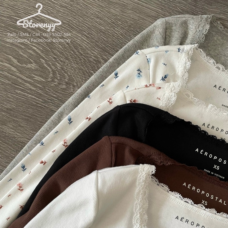 Áo Thun Ôm Croptop Tay Dài Cổ V Phối Ren AE • Storenyy