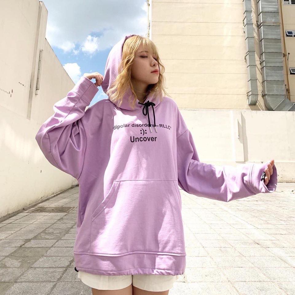 Áo hoodie tím Cover freesize đen A72 | BigBuy360 - bigbuy360.vn