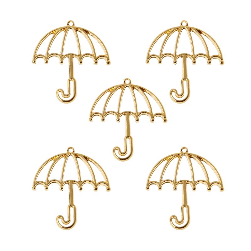 FLGO*5Pcs Gold Umbrella Resin Frame Open Bezels Setting Blank Pendant Jewelry Making DIY