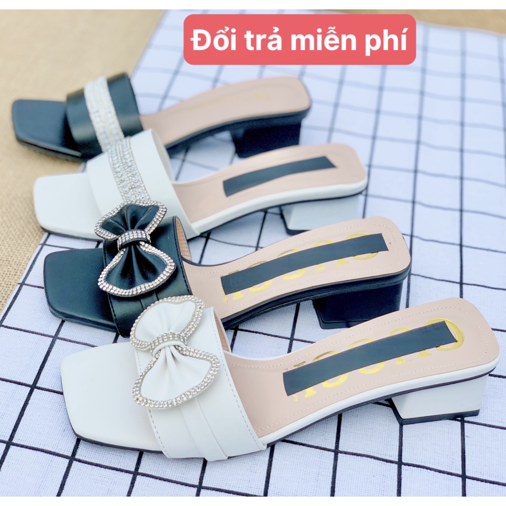 Guốc dép cao gót nữ 3p quai đá gót vuông trụ chắc chắn ôm chân cực sang chảnh