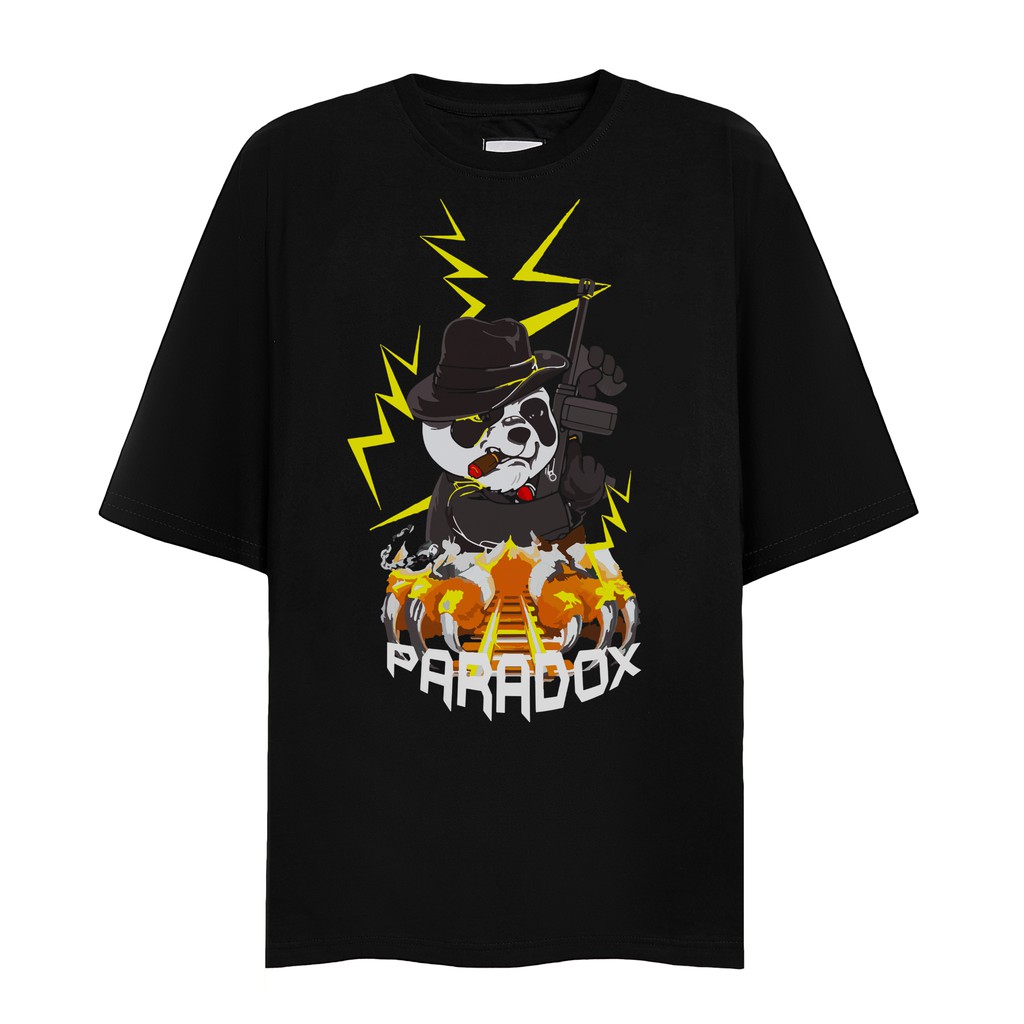 Áo thun form rộng Paradox tay lỡ - Unisex - In hình - PANDA THE AGENT - Màu đen