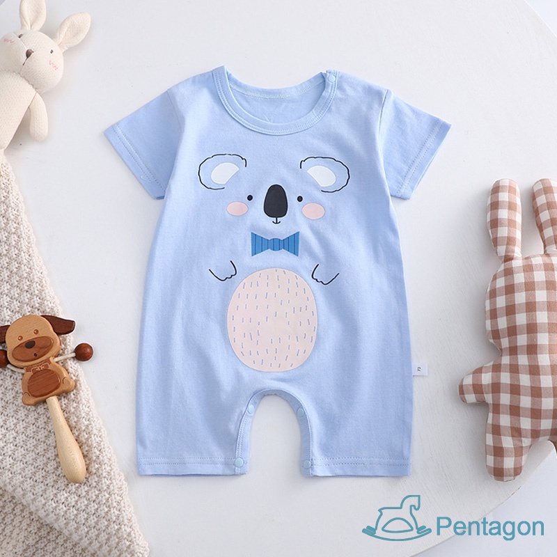 Bộ Áo Liền Quần Cotton Ngắn Tay In Họa Tiết Hoạt Hình Phong Cách Hàn Quốc Cho Bé