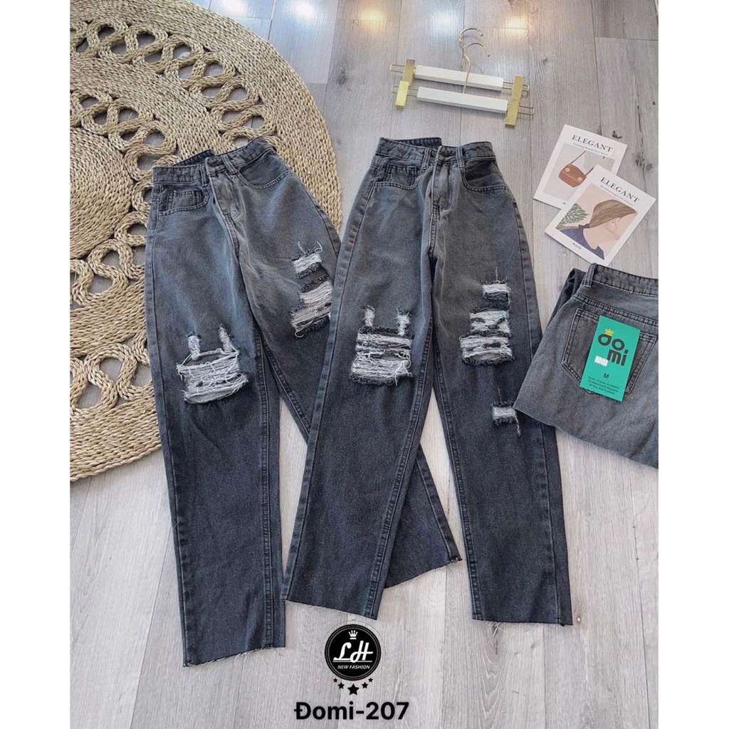 Quần bò baggy xám loang rách gối xả lai siêu cá tính Lê Huy Fashion MS 207