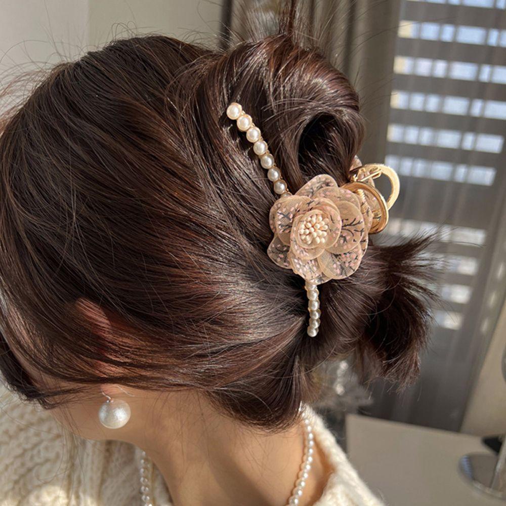 Kẹp Tóc Càng Cua Vải Lưới Họa Tiết Hoa Phong Cách Pháp Cổ Điển Thanh Lịch Dành Cho Bạn Nữ