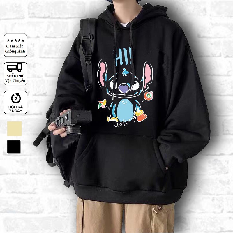 Áo Hoodie Nỉ Unisex Nam Nữ Form Rộng Chất Nỉ Freesize Dưới 55kg Bông Dày Dặn In Hình Stitch